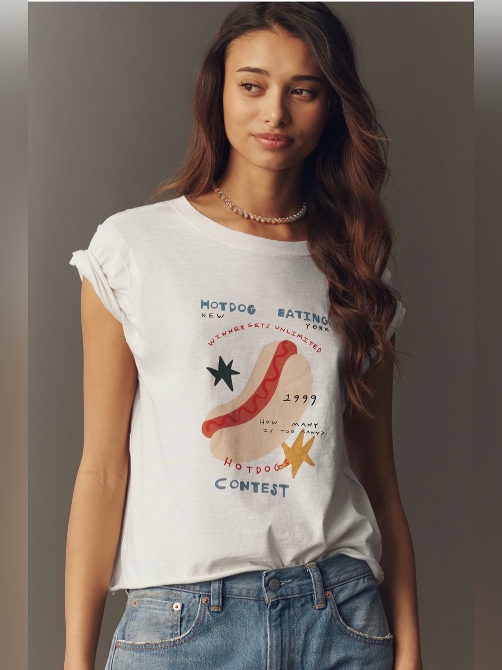 Anthropologie Maeve Jordan Nickson 100% Cotton Top Hot Dog Eating Contest